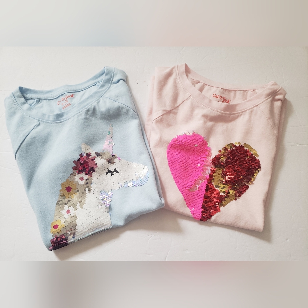 Girls' Sequin Unicorn and Heart Shirts!
